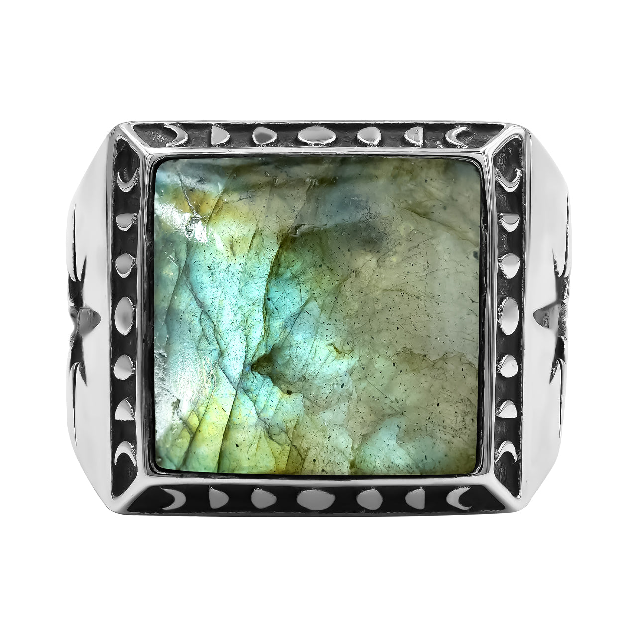 Starborn Labradorite Square Men's Ring with Octagram in Sterling Silver