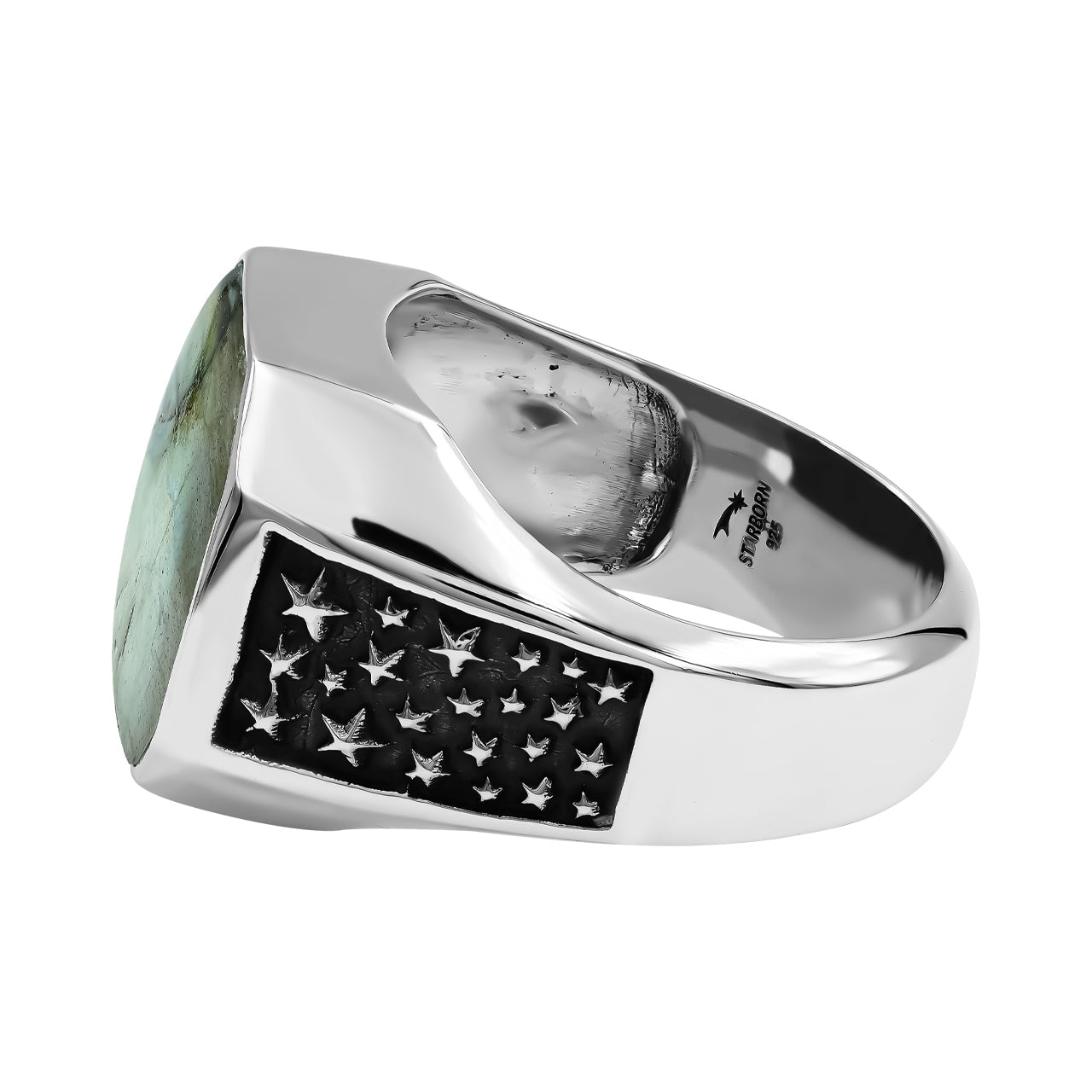 Starborn Labradorite Octagon Signet Men's Ring in Sterling Silver