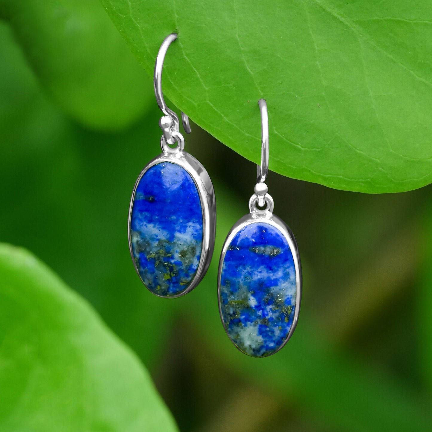 Starborn Lapis Lazuli Long Oval Dangle Earrings in Sterling Silver