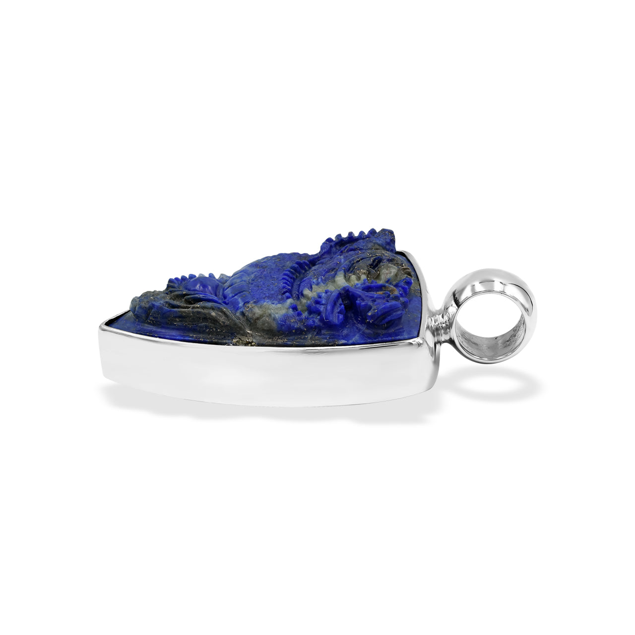 Starborn Lapis Lazuli Carved Dragon Shield Pendant in Sterling Silver