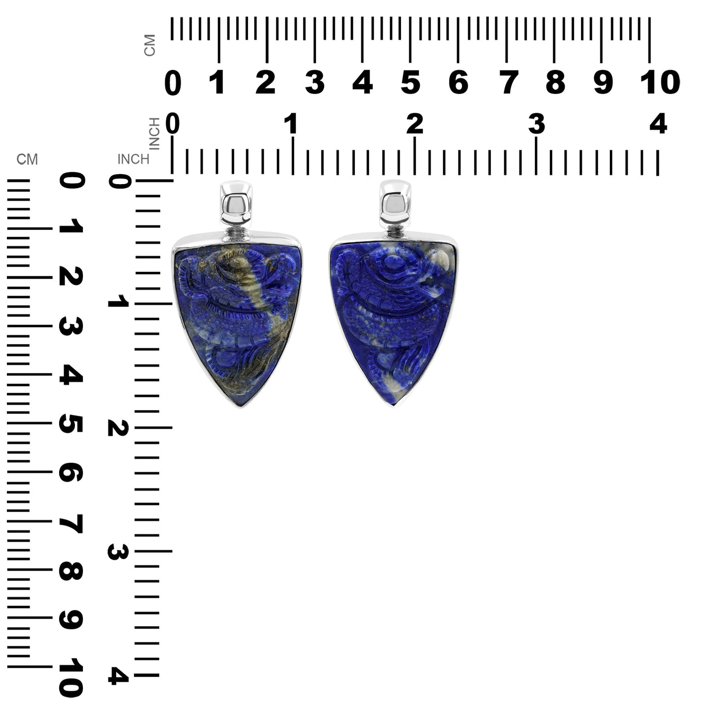 Starborn Lapis Lazuli Carved Dragon Shield Pendant in Sterling Silver