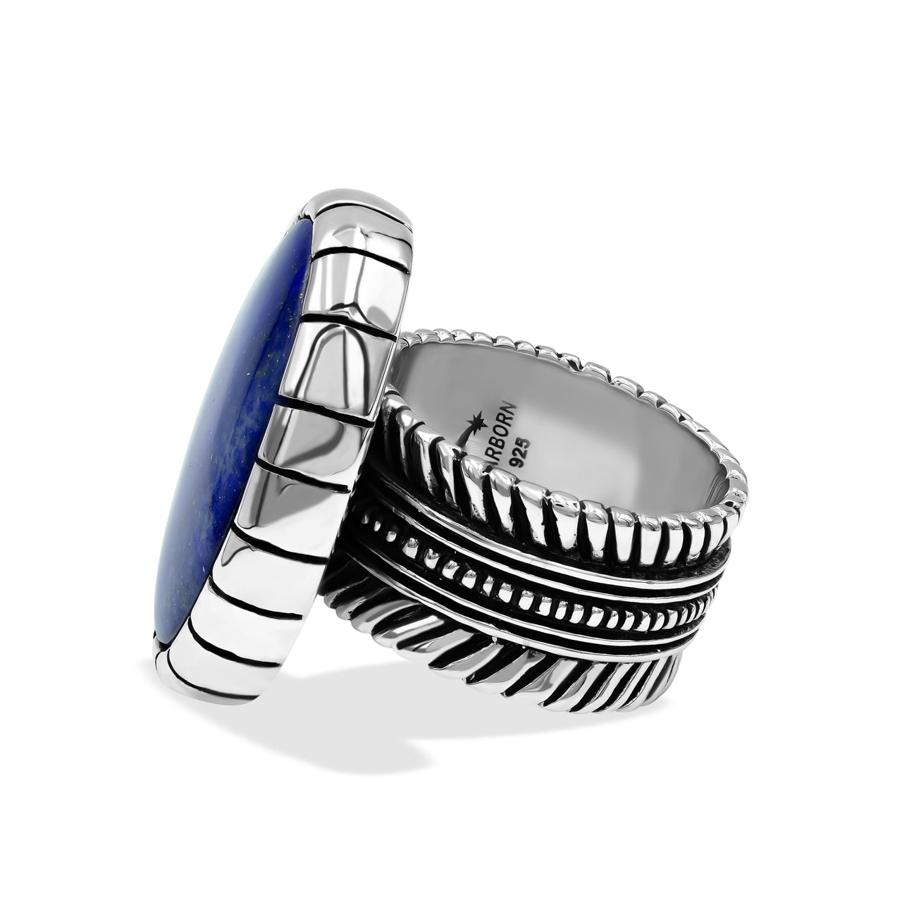 Starborn Lapis Lazuli Striped Bezel Ring with Bali Design Shank in Sterling Silver