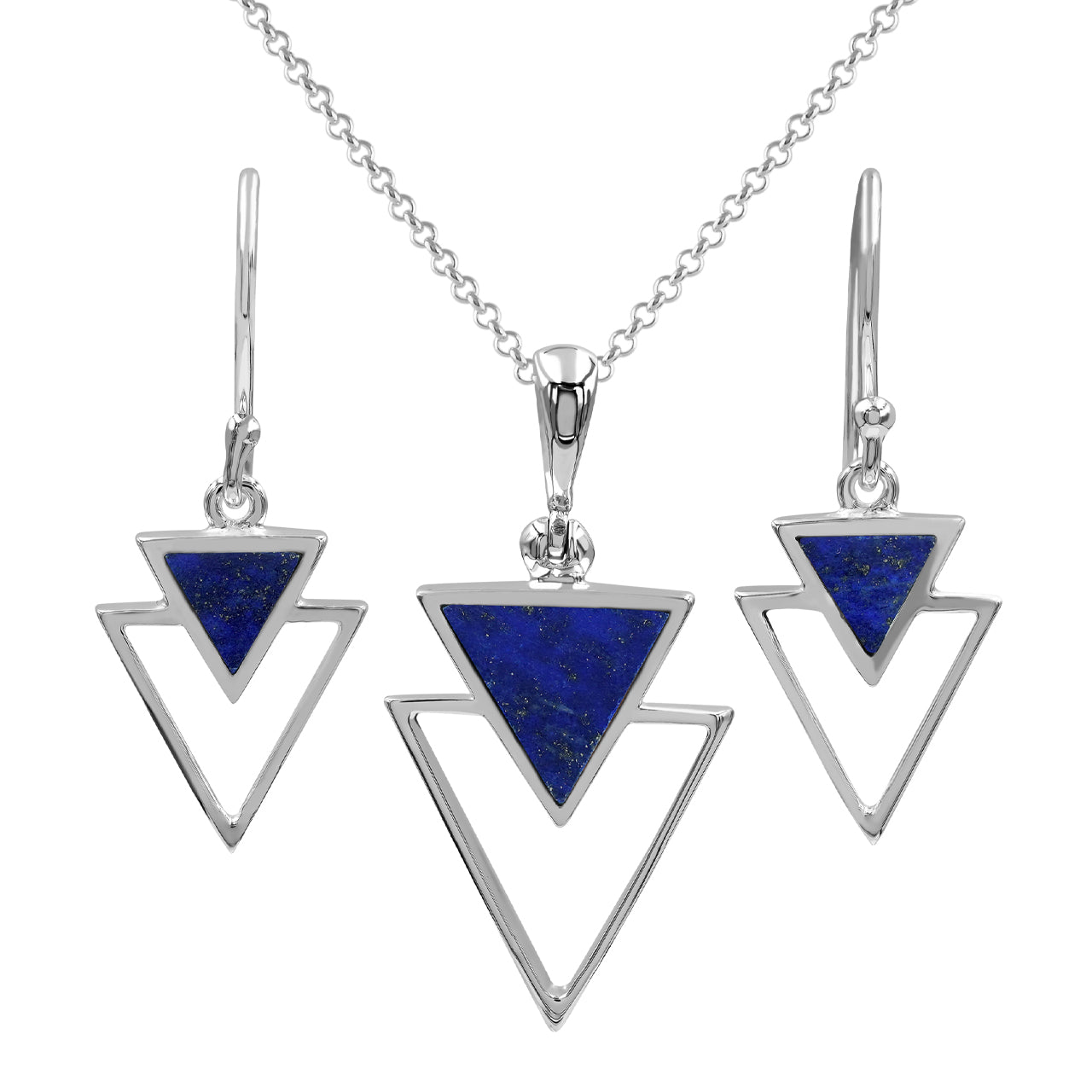 Starborn Lapis Lazuli Triangle Stacked Pendant and Earring Set in Sterling Silver