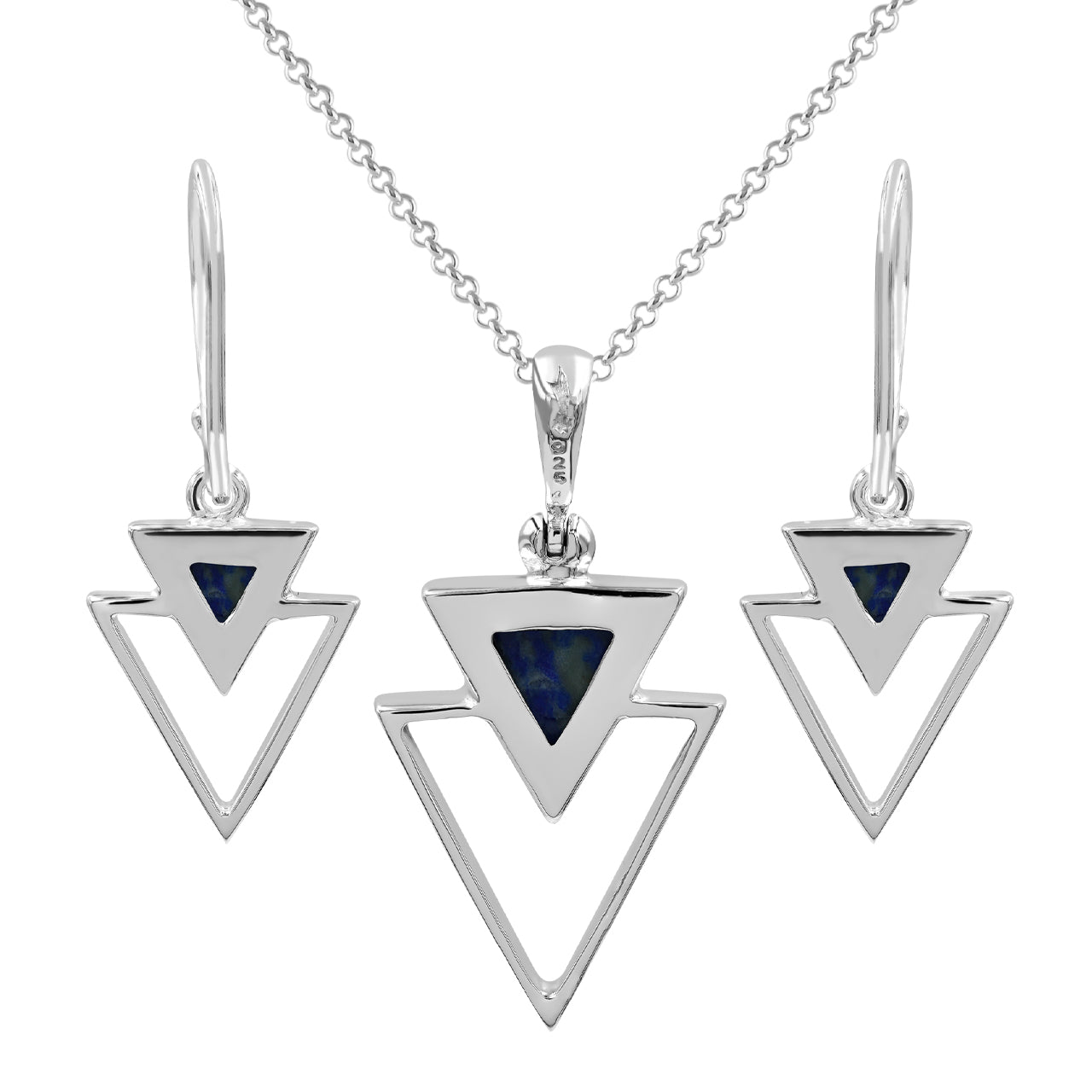 Starborn Lapis Lazuli Triangle Stacked Pendant and Earring Set in Sterling Silver