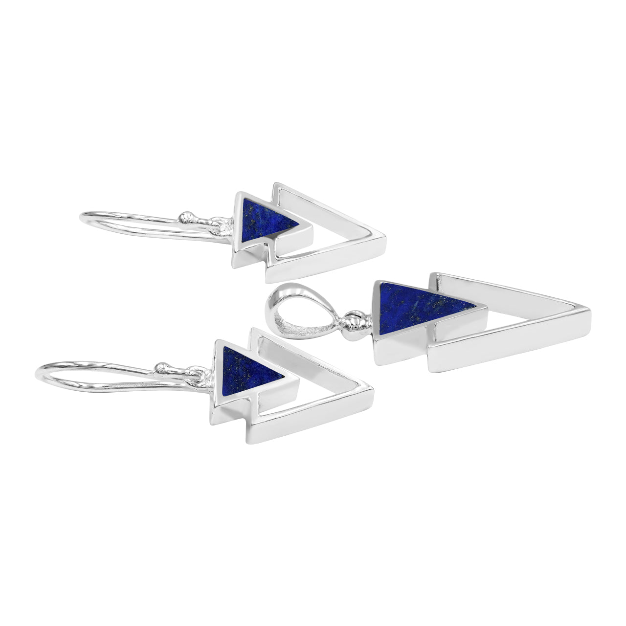 Starborn Lapis Lazuli Triangle Stacked Pendant and Earring Set in Sterling Silver