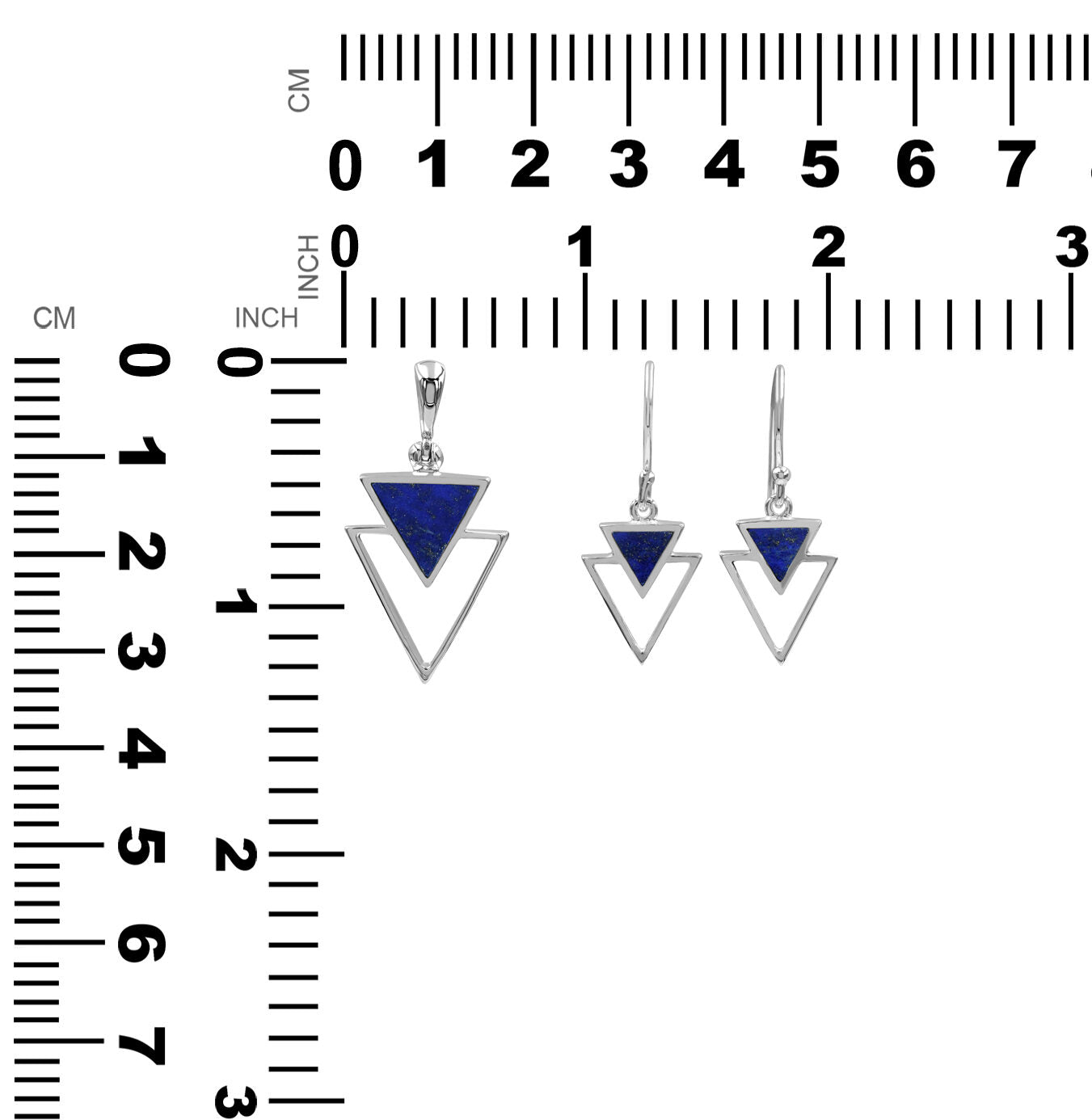 Starborn Lapis Lazuli Triangle Stacked Pendant and Earring Set in Sterling Silver