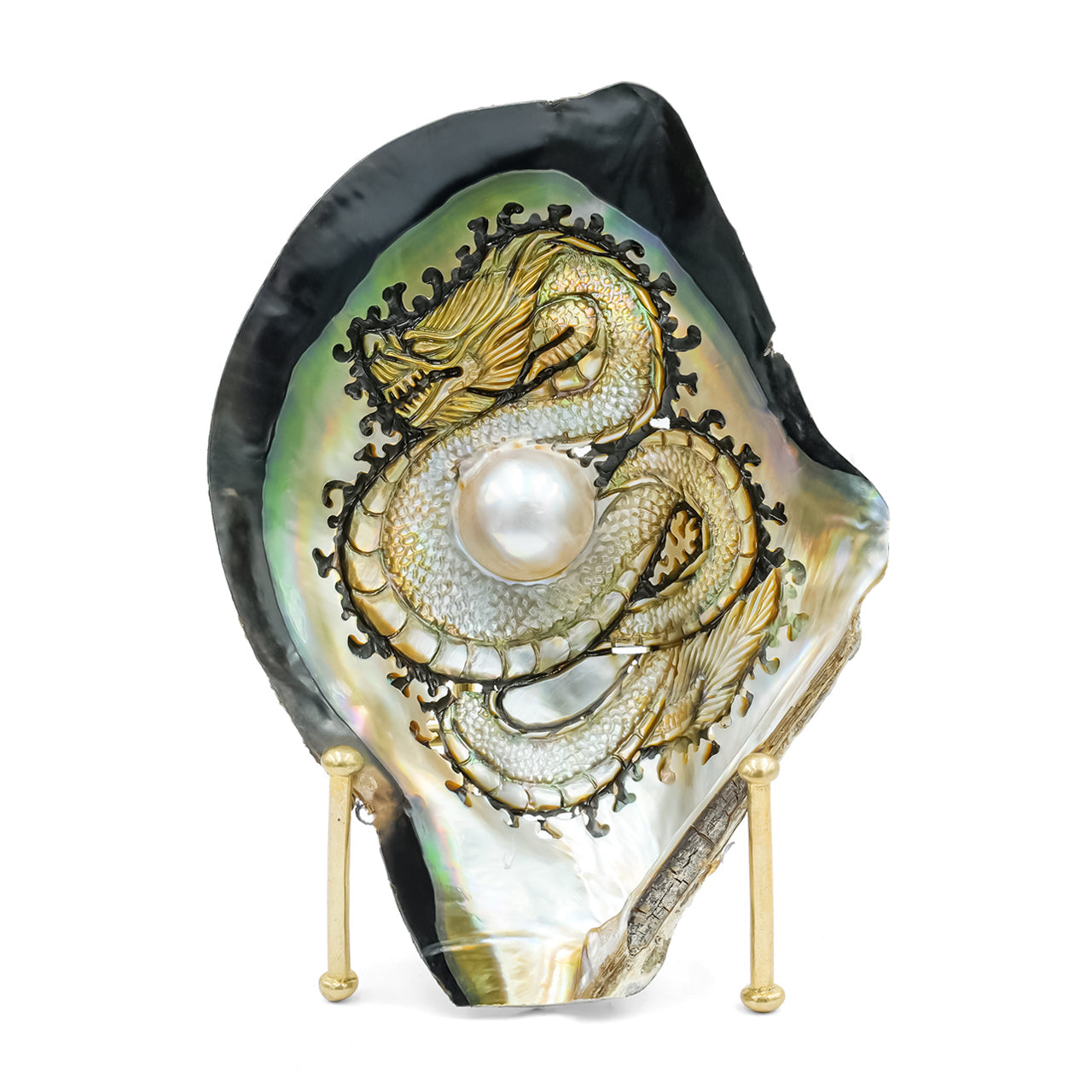 Starborn Carved Mabe Pearl Dragon Display - 1 piece