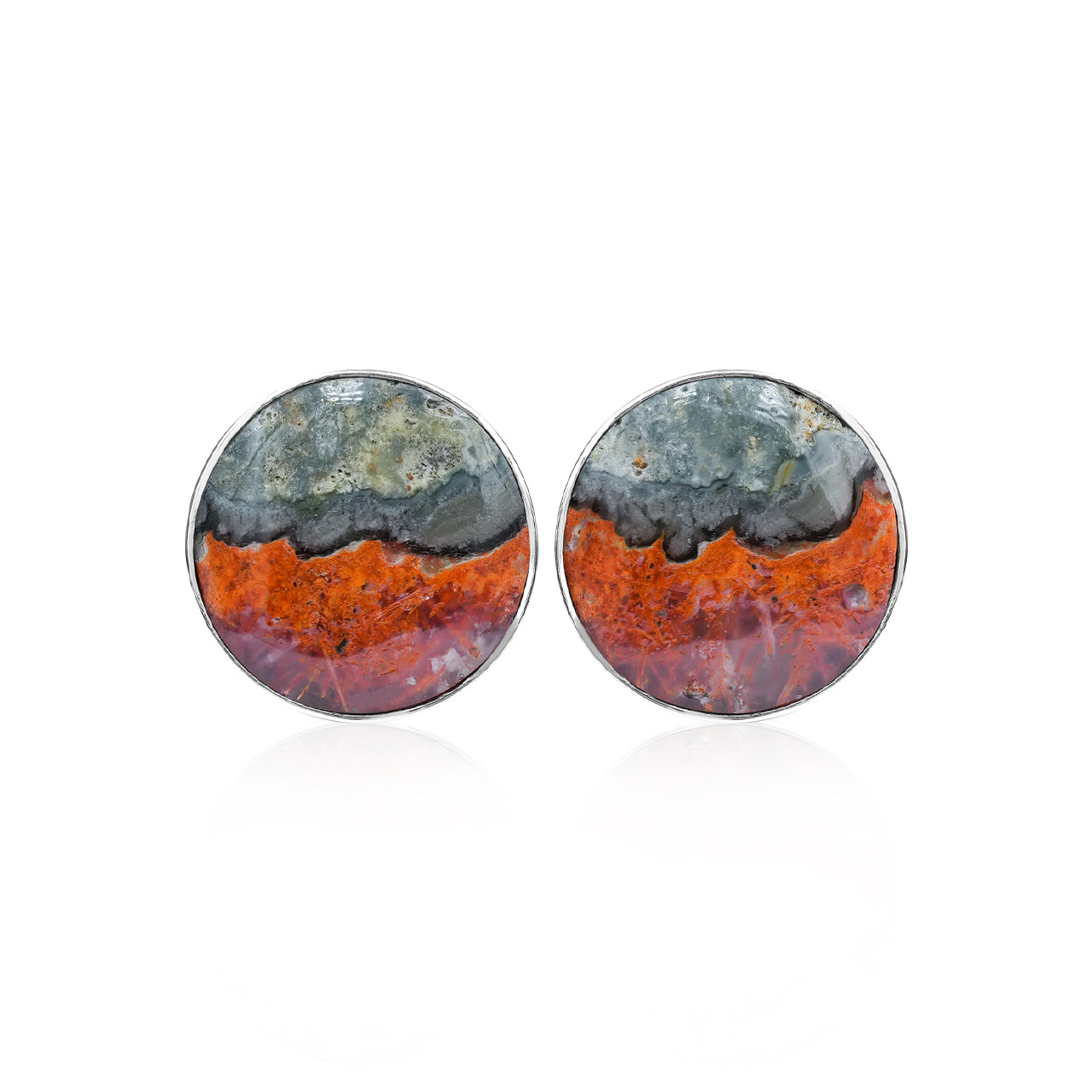Starborn Magma Chalcedony Round Post Earrings in Sterling Silver