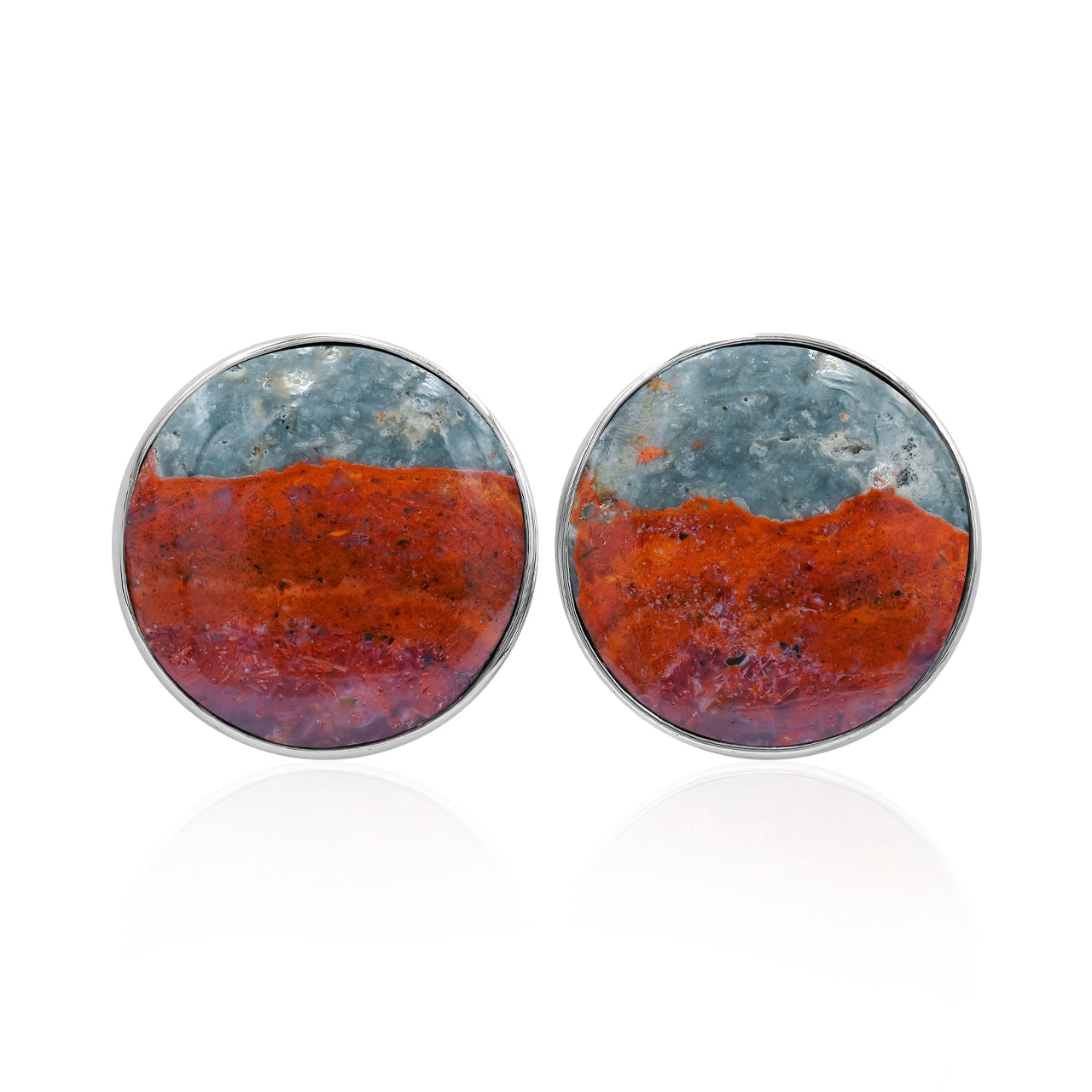 Starborn Magma Chalcedony Round Post Earrings in Sterling Silver