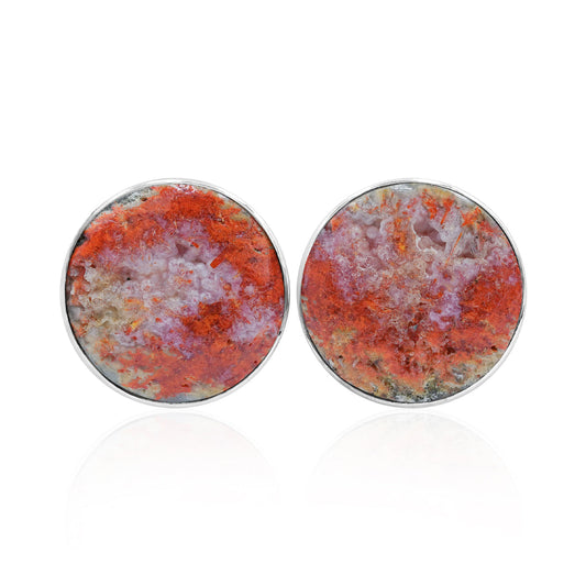 Starborn Magma Chalcedony Round Post Earrings in Sterling Silver