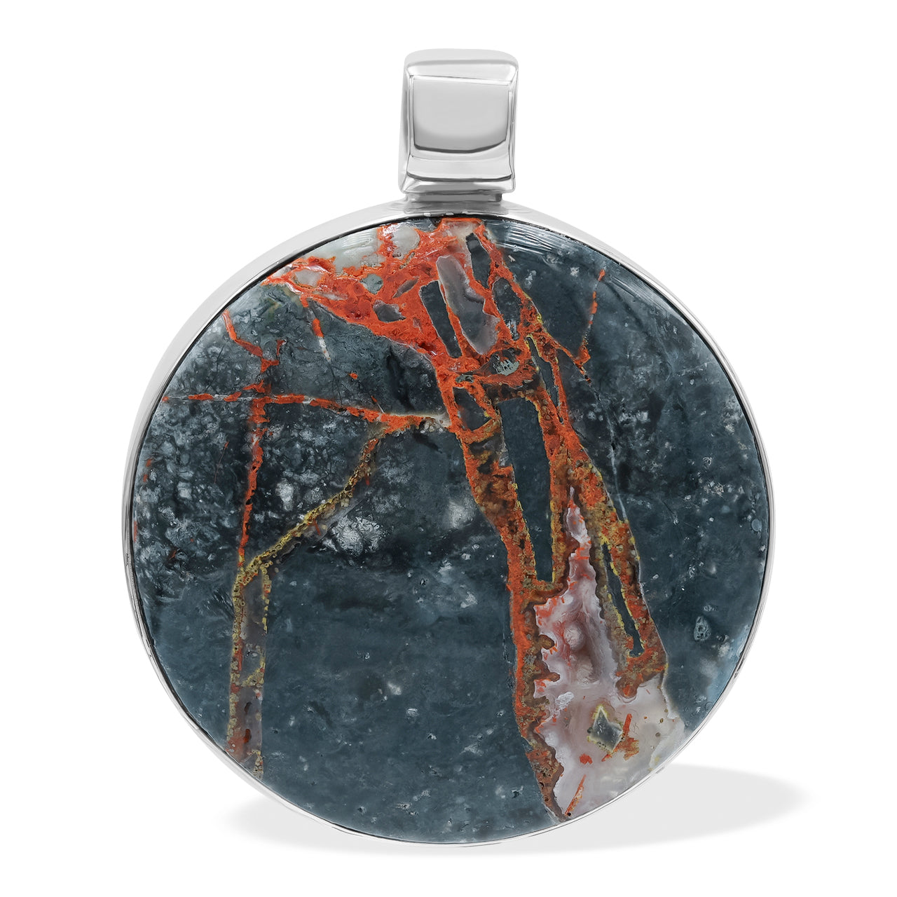 Starborn Round 30mm Magma Chalcedony Medallion Pendant in Sterling Silver