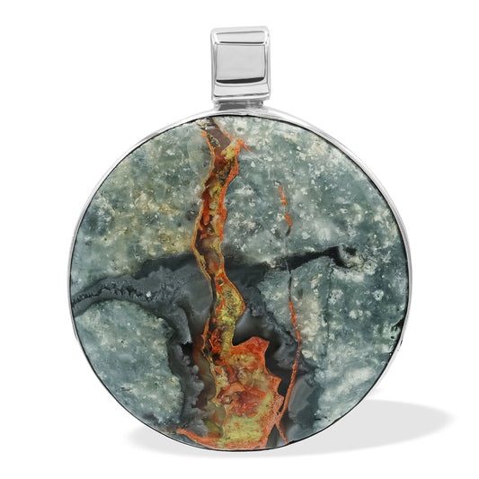 Starborn Round 30mm Magma Chalcedony Medallion Pendant in Sterling Silver