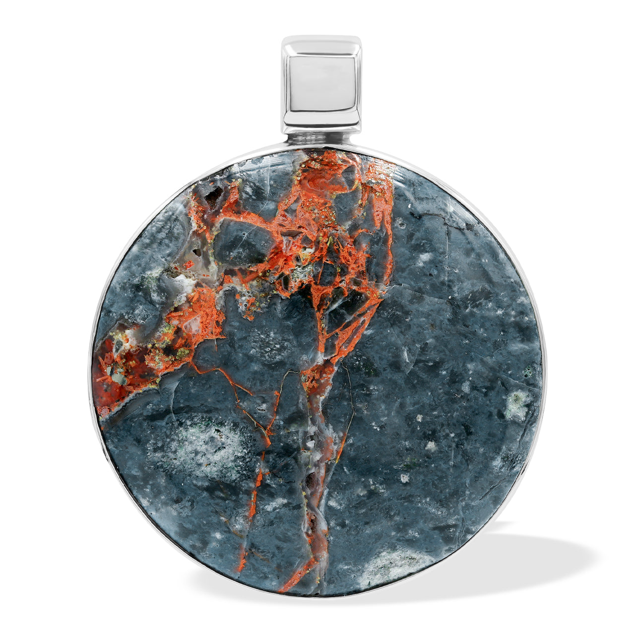 Starborn Round 30mm Magma Chalcedony Medallion Pendant in Sterling Silver