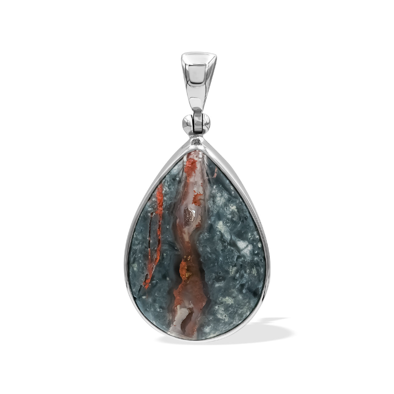 Starborn Pear Shaped Magma Chalcedony Pendant in Fine Sterling Silver