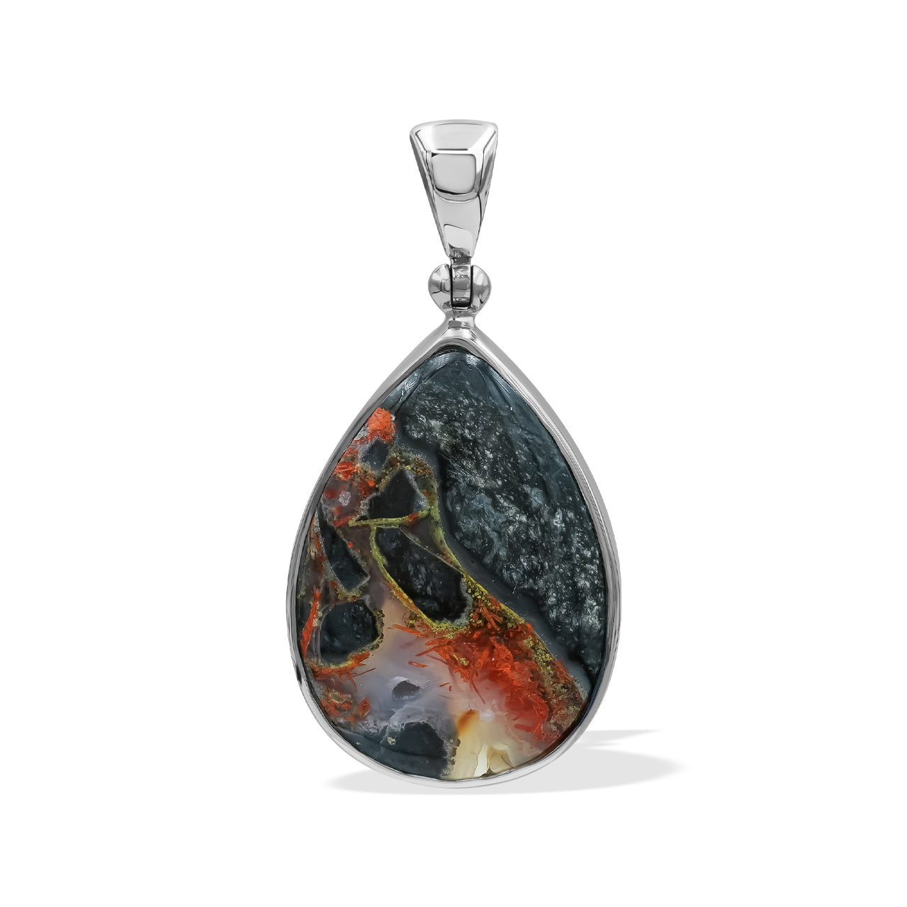 Starborn Pear Shaped Magma Chalcedony Pendant in Fine Sterling Silver