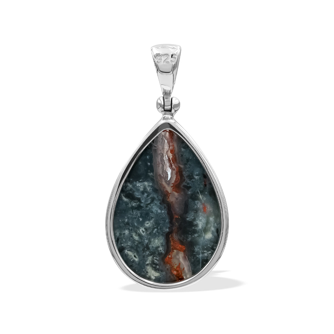 Starborn Pear Shaped Magma Chalcedony Pendant in Fine Sterling Silver