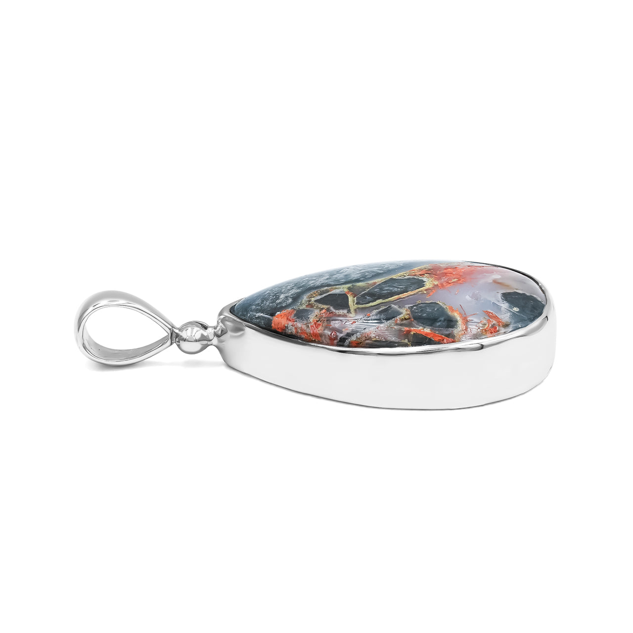 Starborn Pear Shaped Magma Chalcedony Pendant in Fine Sterling Silver