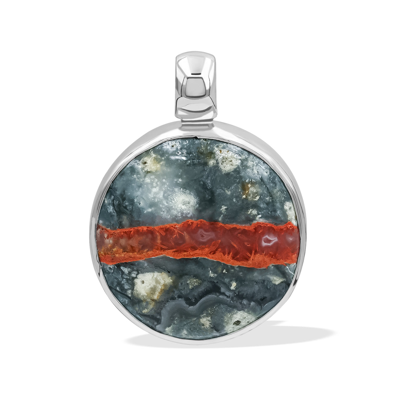 Starborn Round 20mm Magma Chalcedony Medallion Pendant in Sterling Silver