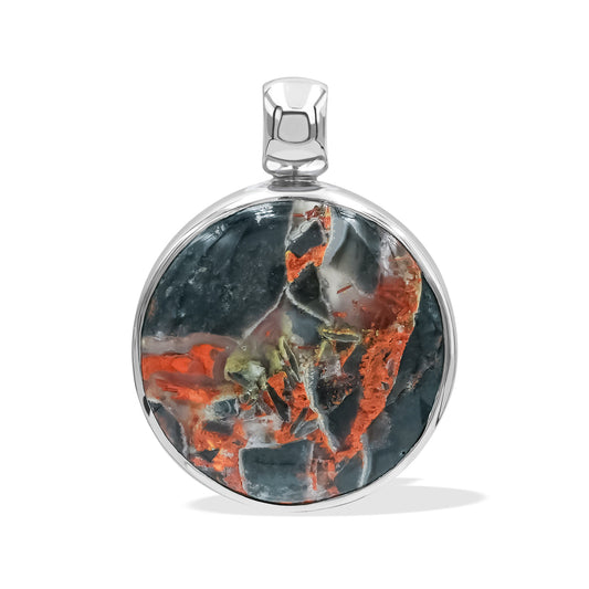 Starborn Round 20mm Magma Chalcedony Medallion Pendant in Sterling Silver