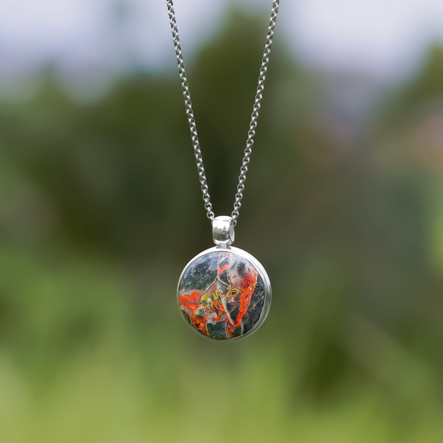 Starborn Round 20mm Magma Chalcedony Medallion Pendant in Sterling Silver