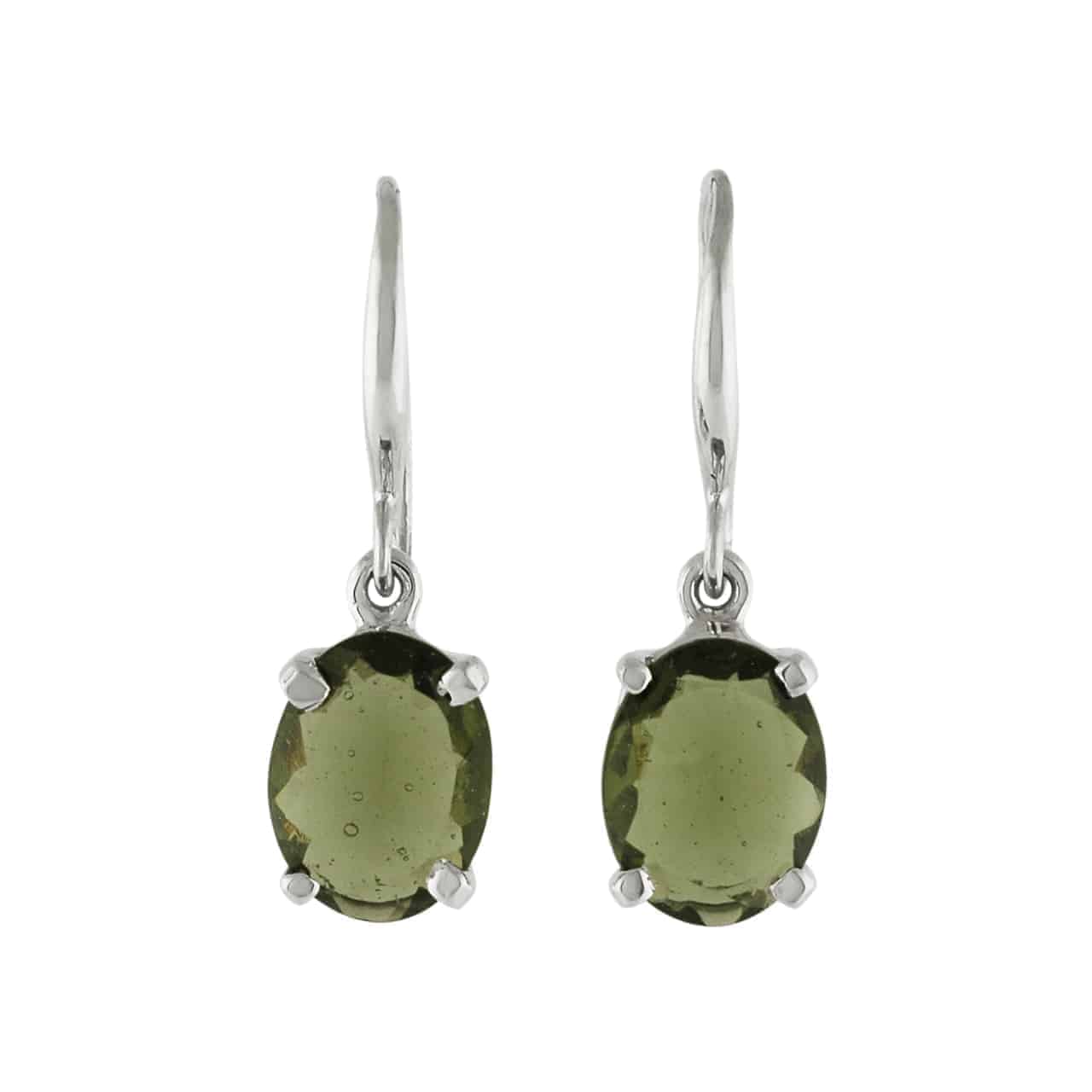 Starborn Moldavite Faceted Oval Drop Earrings in Sterling Silver
