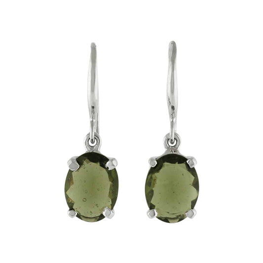 Starborn Moldavite Faceted Oval Drop Earrings in Sterling Silver