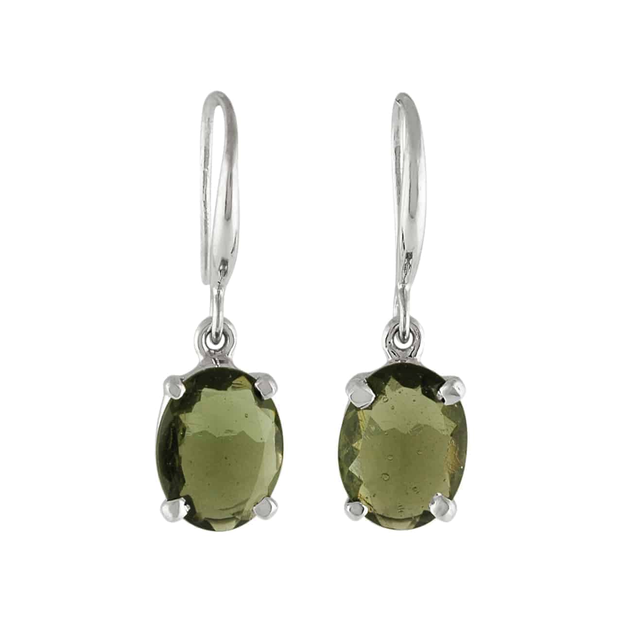 Starborn Moldavite Faceted Oval Drop Earrings in Sterling Silver