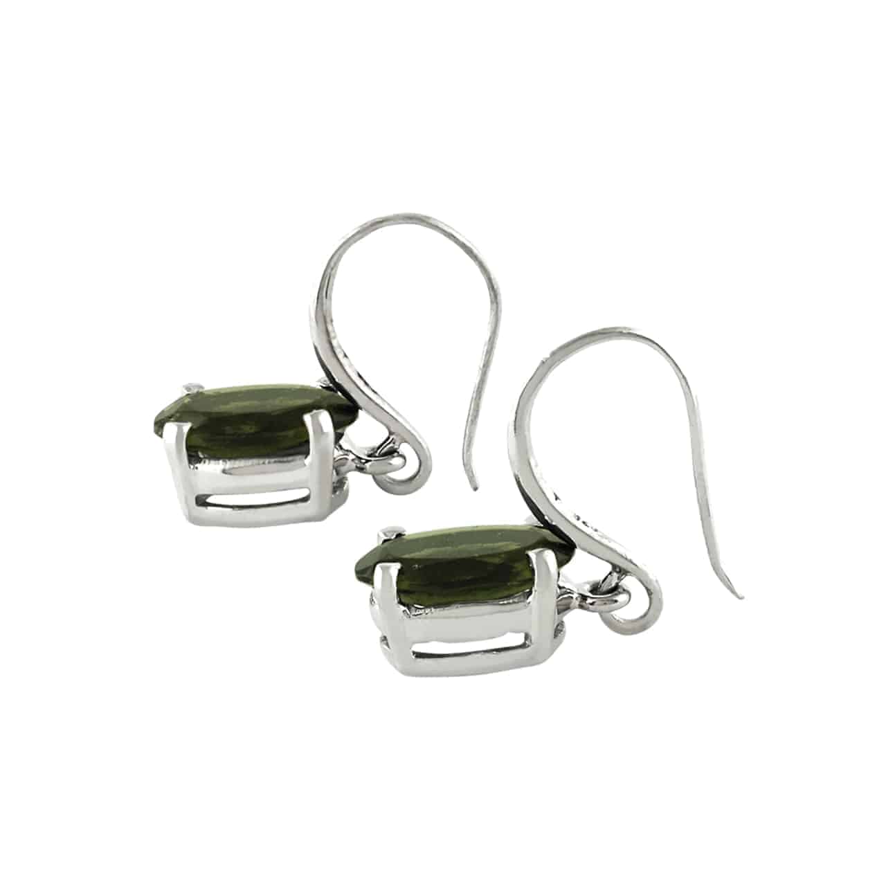 Starborn Moldavite Faceted Oval Drop Earrings in Sterling Silver