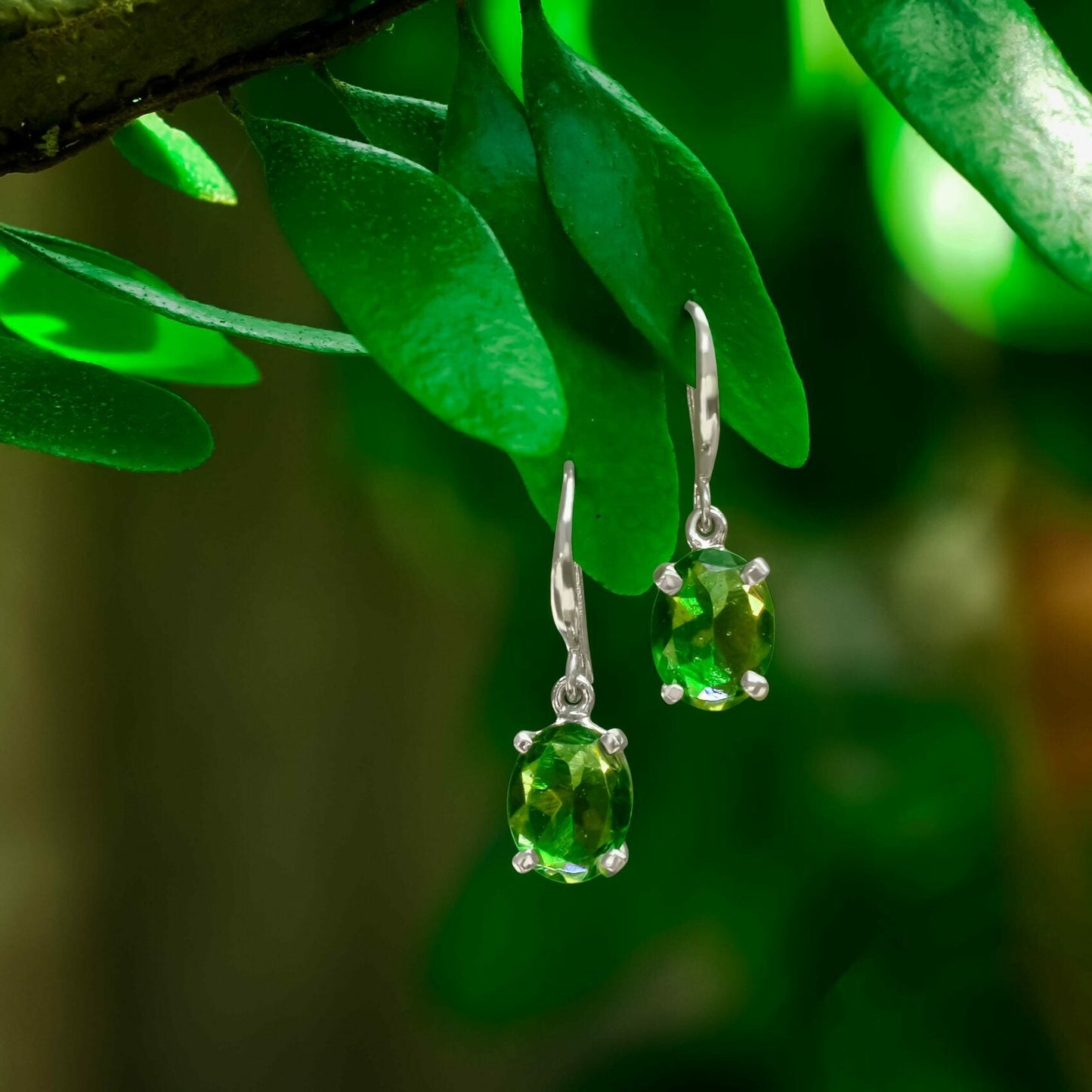 Starborn Moldavite Faceted Oval Drop Earrings in Sterling Silver