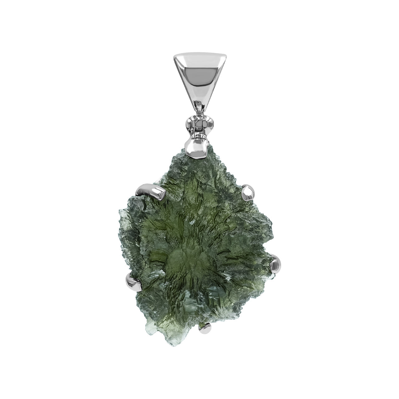 Starborn Natural Rough Moldavite Prong Set Pendant in Sterling Silver (40ct)