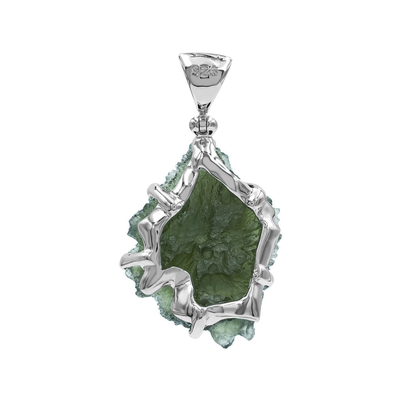 Starborn Natural Rough Moldavite Prong Set Pendant in Sterling Silver (40ct)