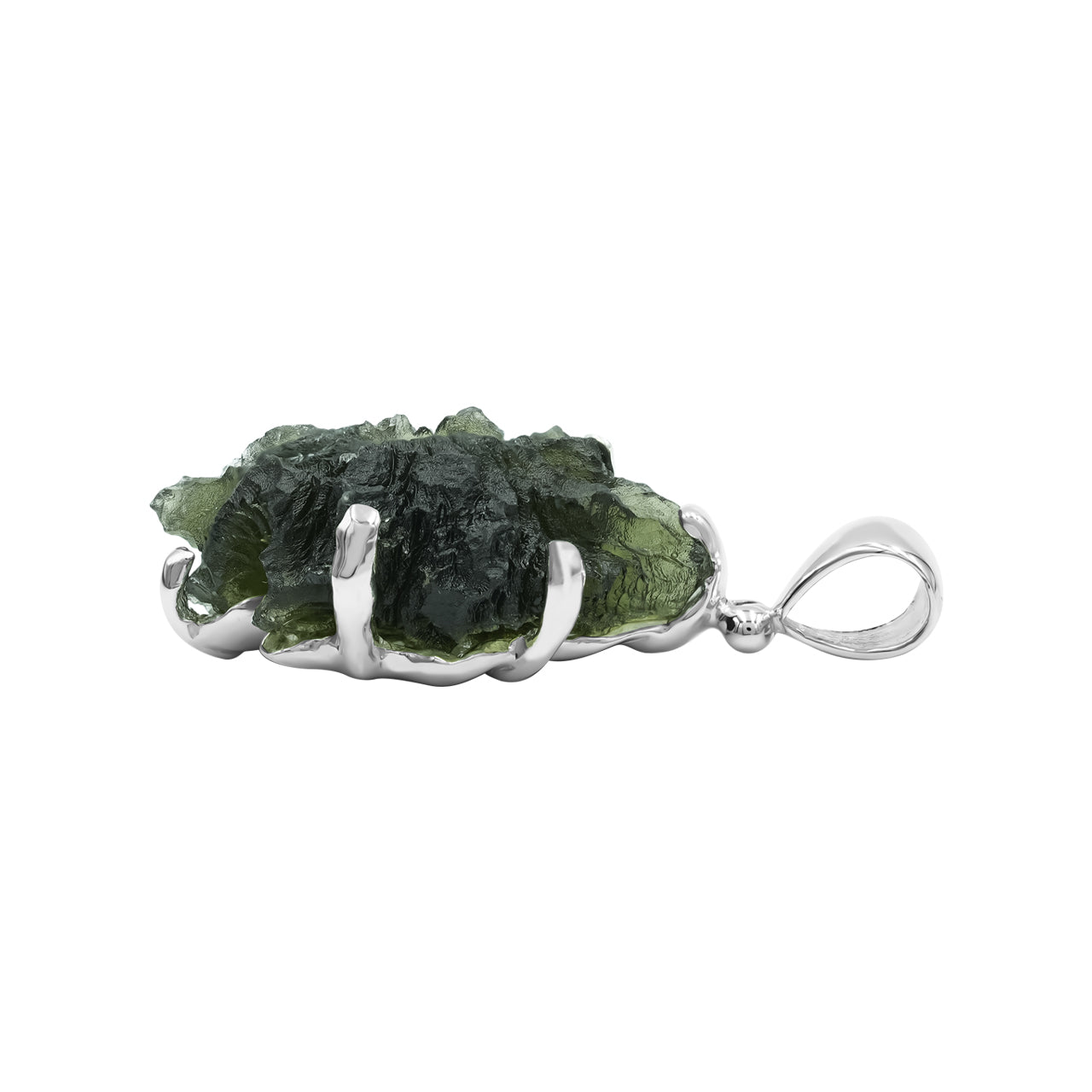 Starborn Natural Rough Moldavite Prong Set Pendant in Sterling Silver (40ct)