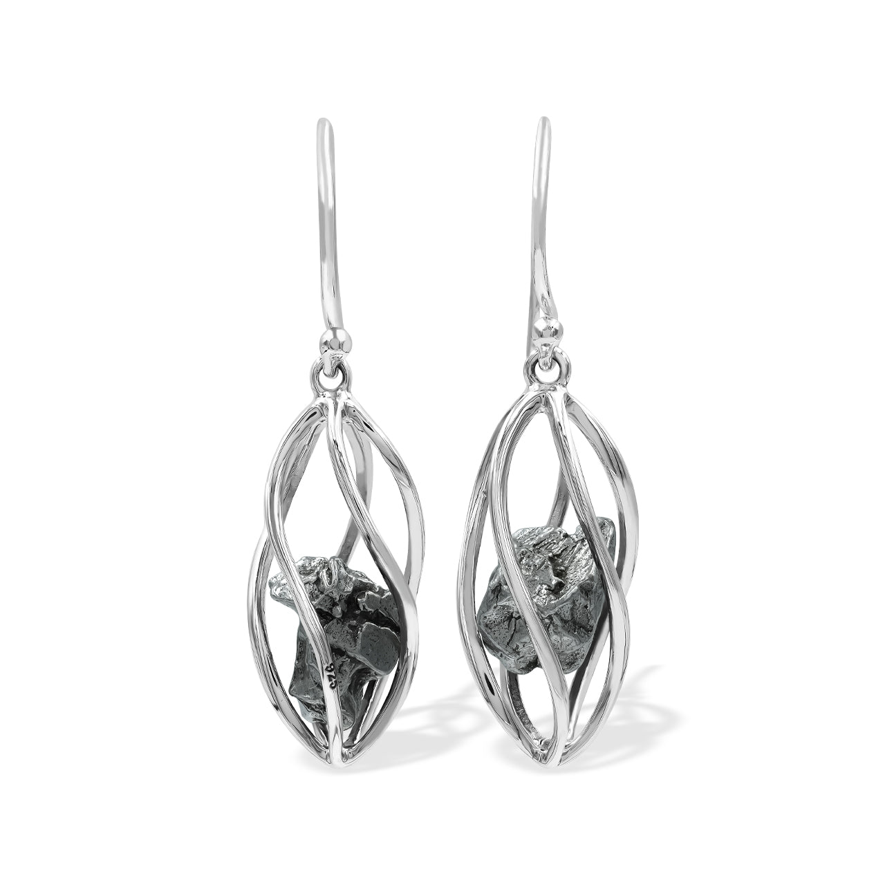 Starborn Campo del Cielo Meteorite Spiral Caged Earrings in Sterling Silver