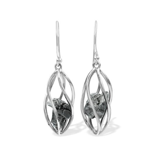 Starborn Campo del Cielo Meteorite Spiral Caged Earrings in Sterling Silver