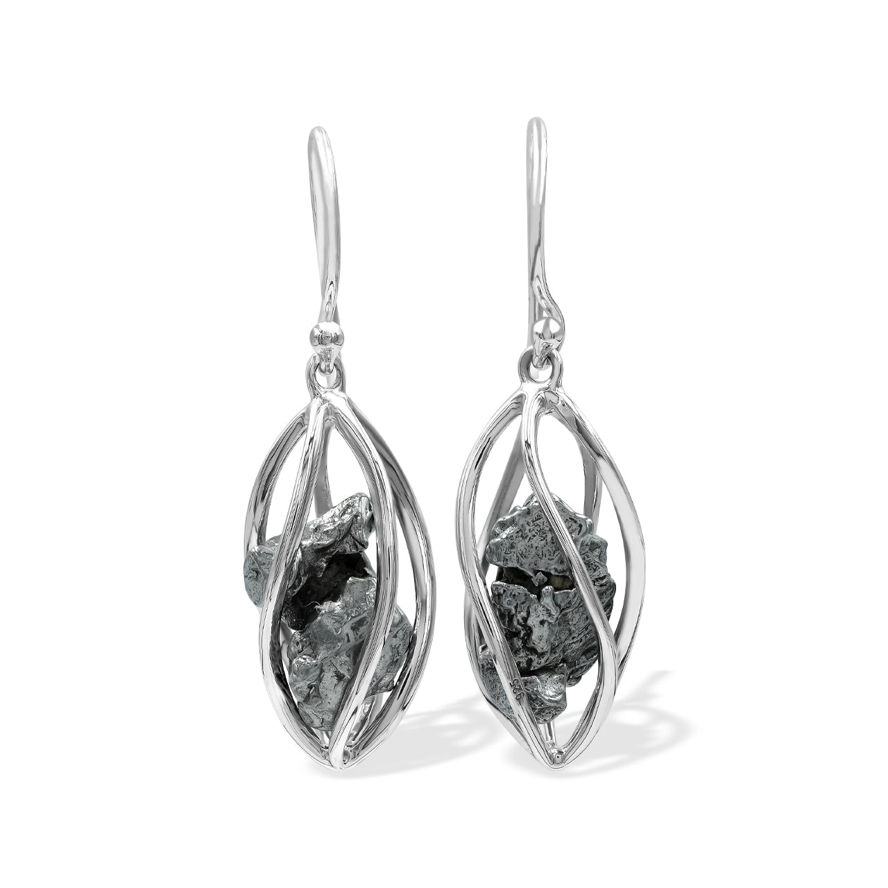 Starborn Campo del Cielo Meteorite Spiral Caged Earrings in Sterling Silver