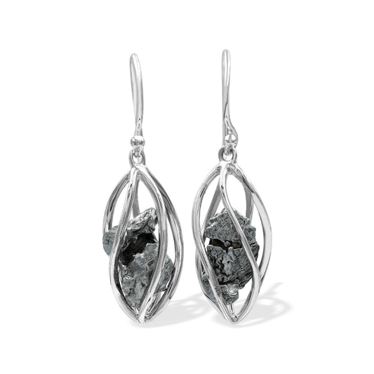 Starborn Campo del Cielo Meteorite Spiral Caged Earrings in Sterling Silver