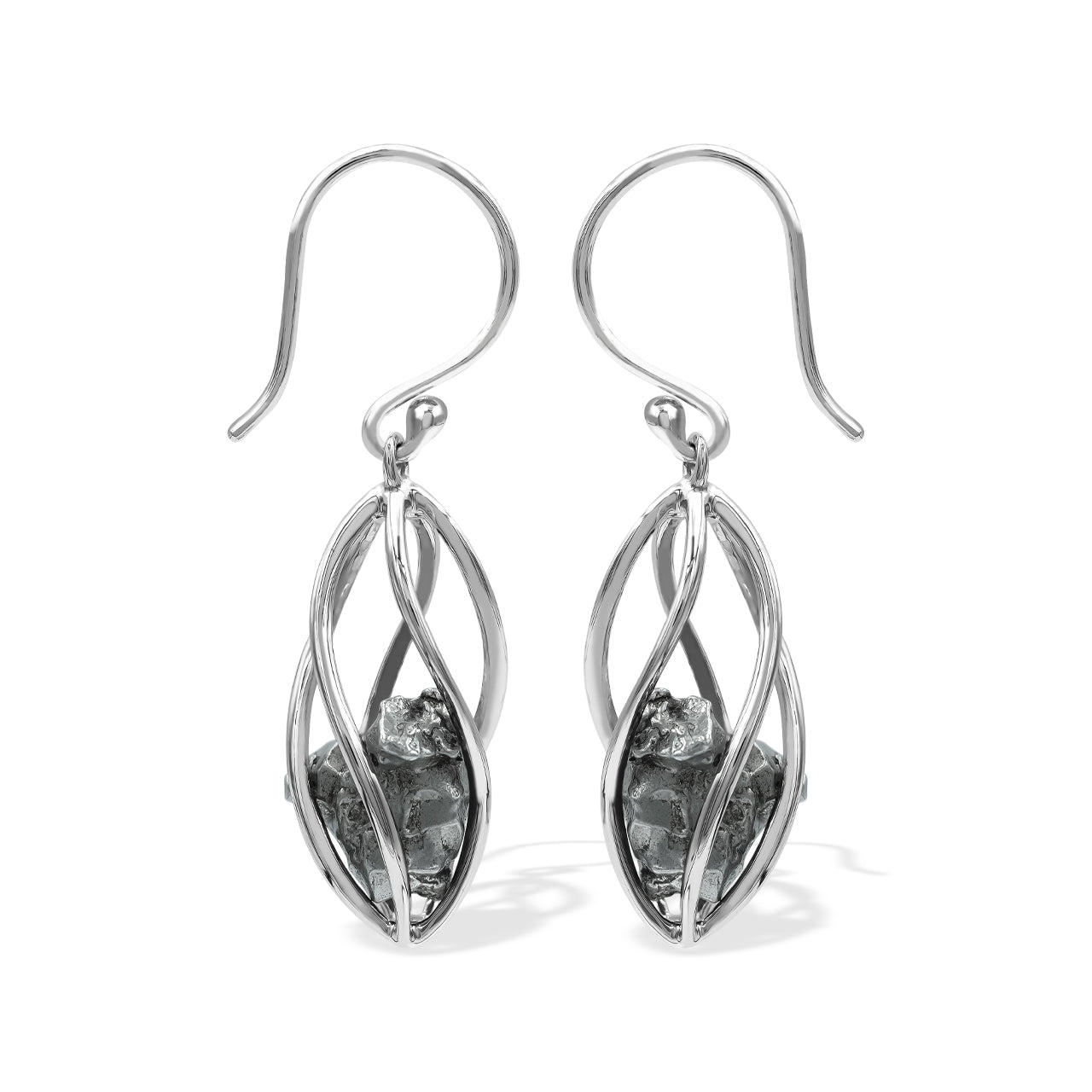 Starborn Campo del Cielo Meteorite Spiral Caged Earrings in Sterling Silver