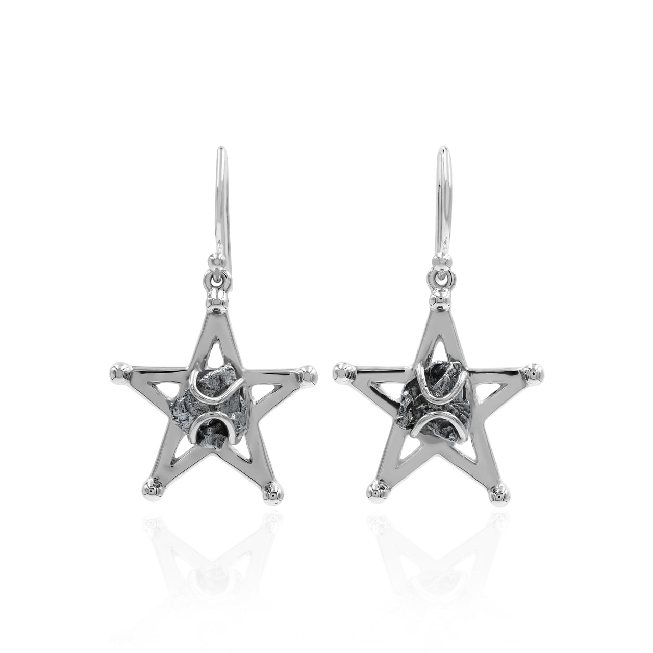 Starborn Campo del Cielo Meteorite Star Cage Dangle Earrings in Sterling Silver