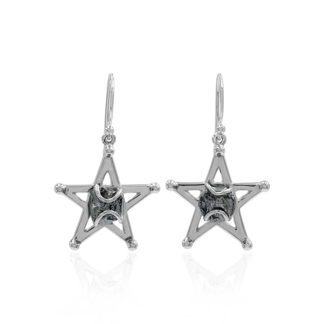 Starborn Campo del Cielo Meteorite Star Cage Dangle Earrings in Sterling Silver