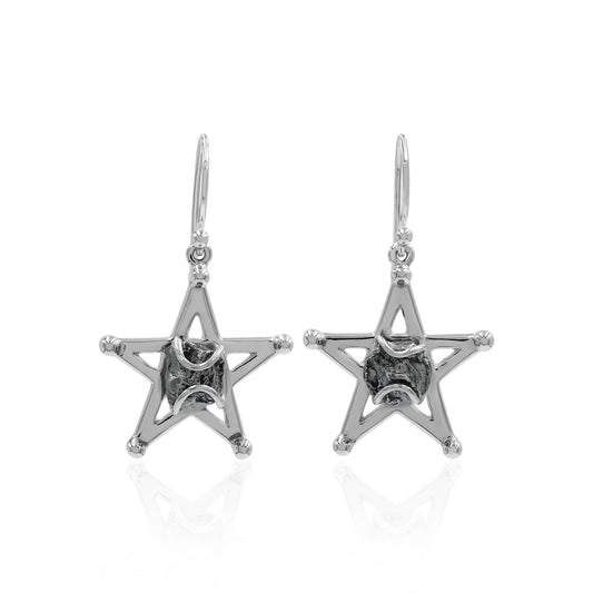 Starborn Campo del Cielo Meteorite Star Cage Dangle Earrings in Sterling Silver