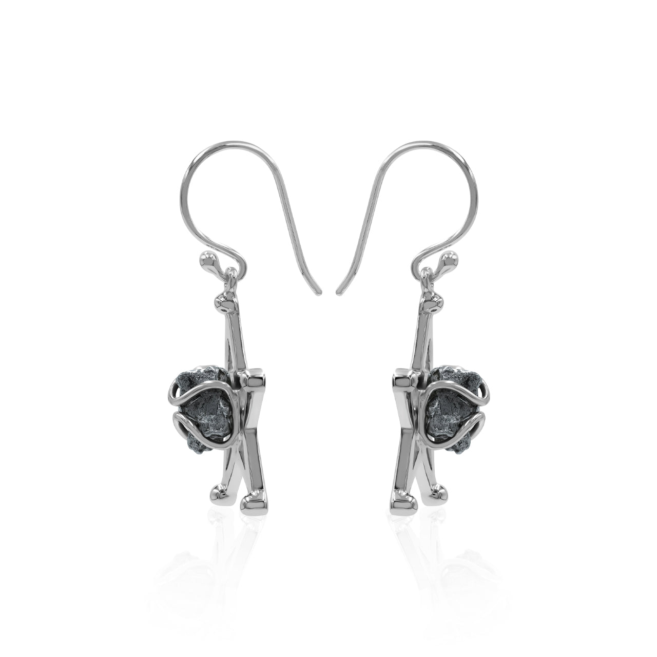 Starborn Campo del Cielo Meteorite Star Cage Dangle Earrings in Sterling Silver
