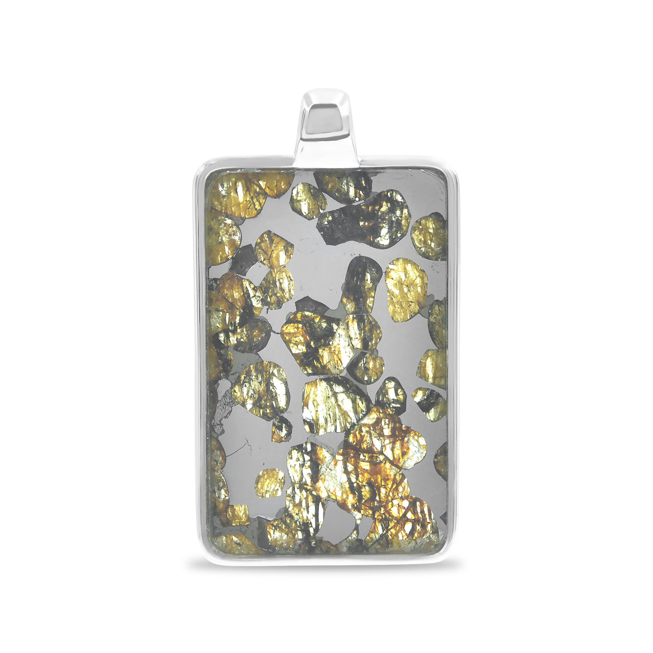 Starborn Sericho Pallasite Meteorite Rectangular Pendant in Sterling Silver