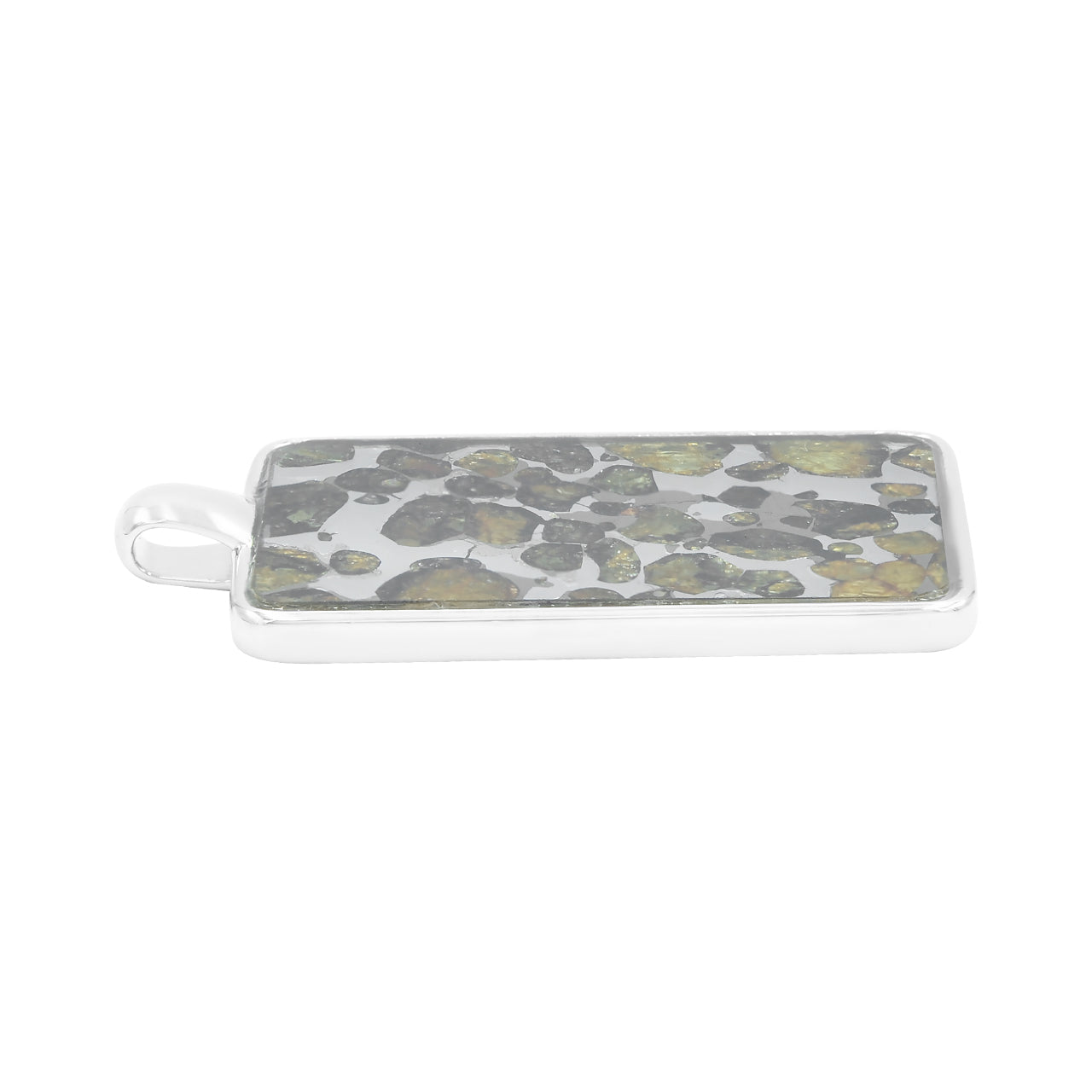 Starborn Sericho Pallasite Meteorite Rectangular Pendant in Sterling Silver