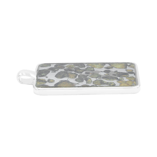 Starborn Sericho Pallasite Meteorite Rectangular Pendant in Sterling Silver