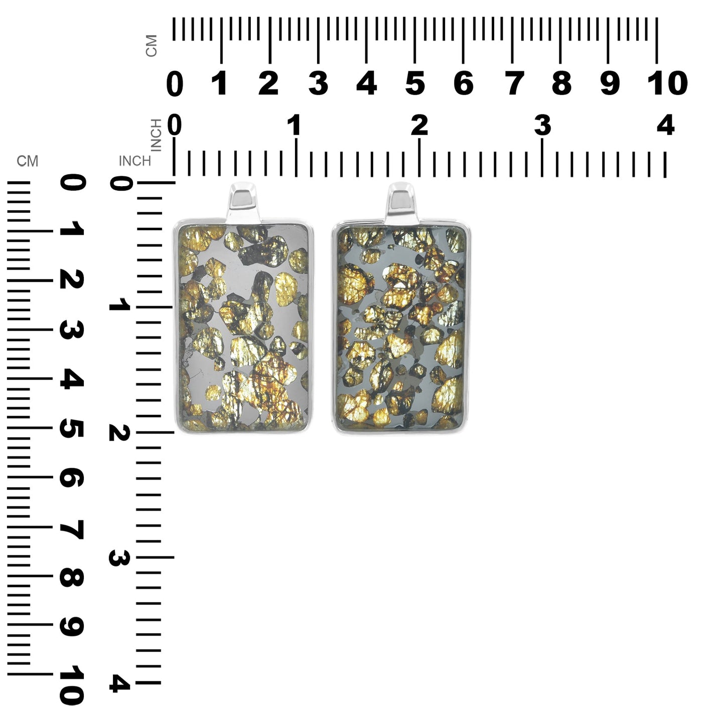 Starborn Sericho Pallasite Meteorite Rectangular Pendant in Sterling Silver