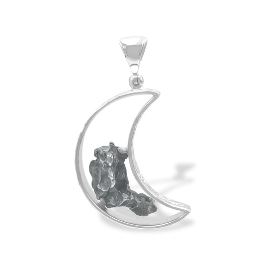 Starborn Campo del Cielo Meteorite Crescent Moon Pendant in Sterling Silver