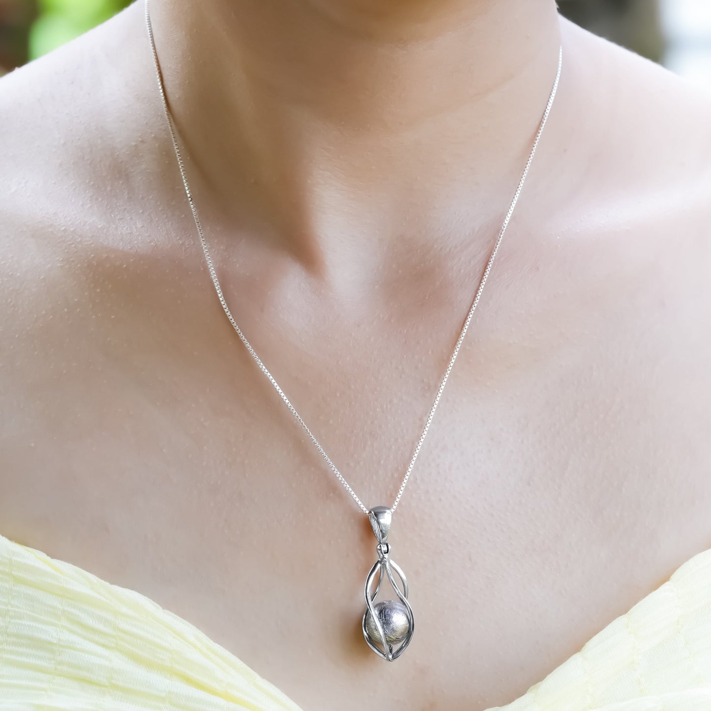 Starborn Genuine Muonionalusta Meteorite Sphere Cage Set Pendant in Sterling Silver