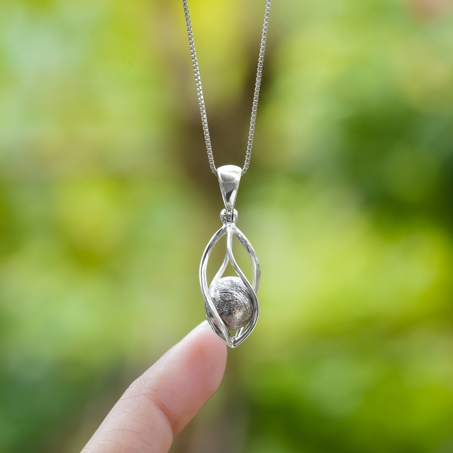 Starborn Genuine Muonionalusta Meteorite Sphere Cage Set Pendant in Sterling Silver