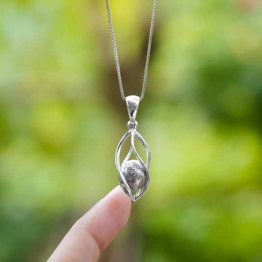 Starborn Genuine Muonionalusta Meteorite Sphere Cage Set Pendant in Sterling Silver