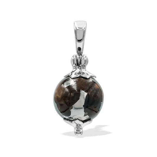 Starborn Seymchan Pallasite Meteorite Sphere Flower Cap Pendant in Sterling Silver